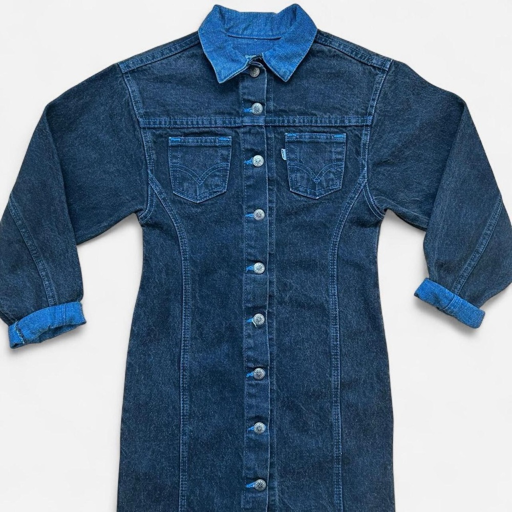 [Rare]1980s Denim Long Sleeve Button Down Dress by Levi’s
